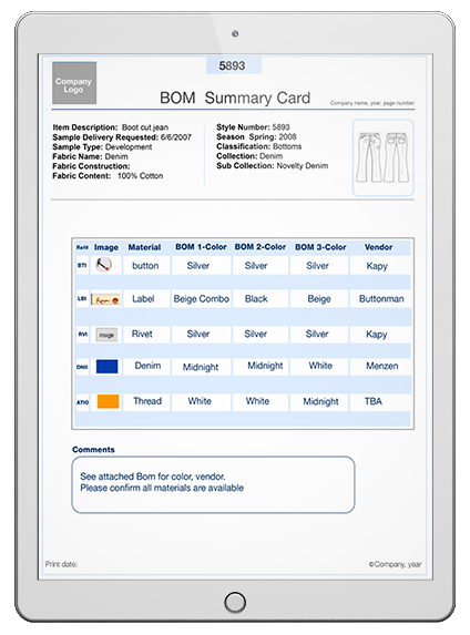 BOM Summary Card tablet
